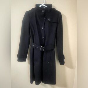 Tommy Hilfiger Navy Blue Dingle Breasted Wool/Polyester Trench Coat